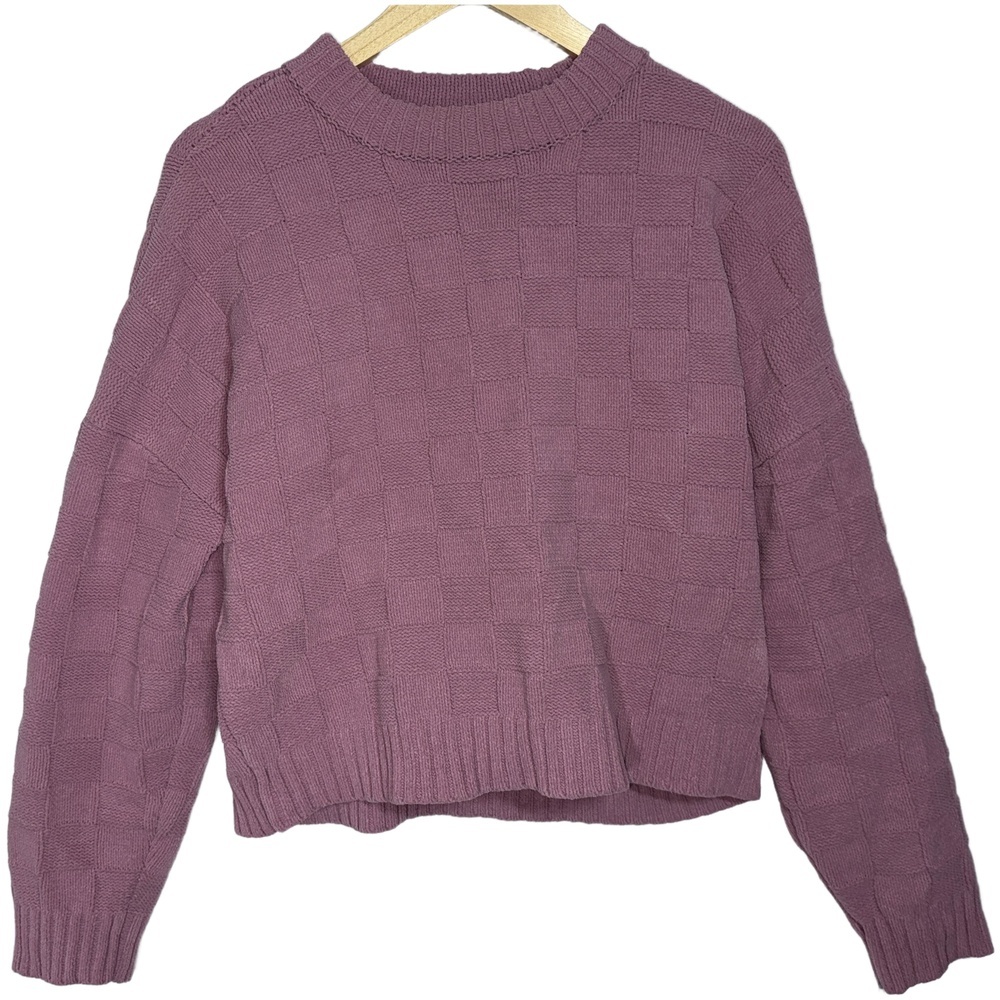 Abercrombie & Fitch Pink Checkered Textured Knit Pullover Crew Neck Sweater Sz M